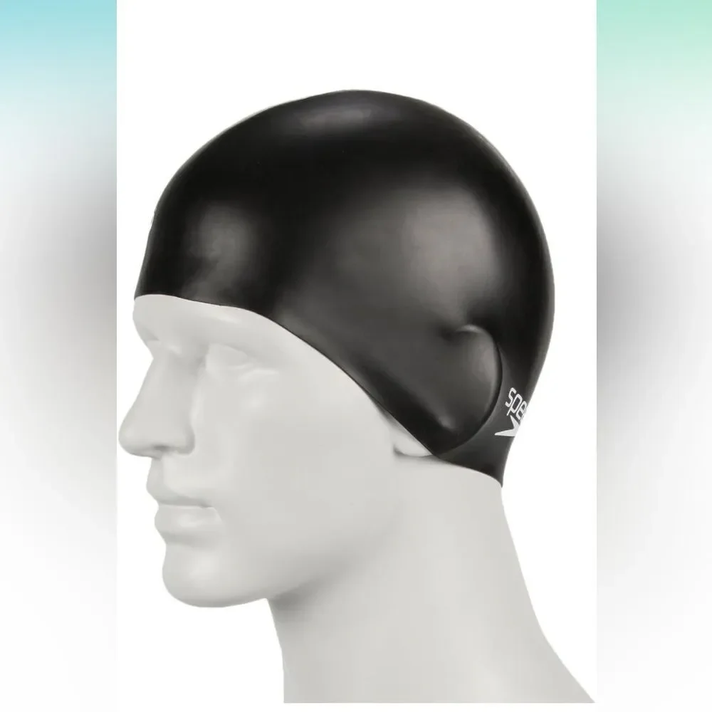 New without Tags Speedo Plain Moulded Silicon‎ Swim Cap for Juniors Black